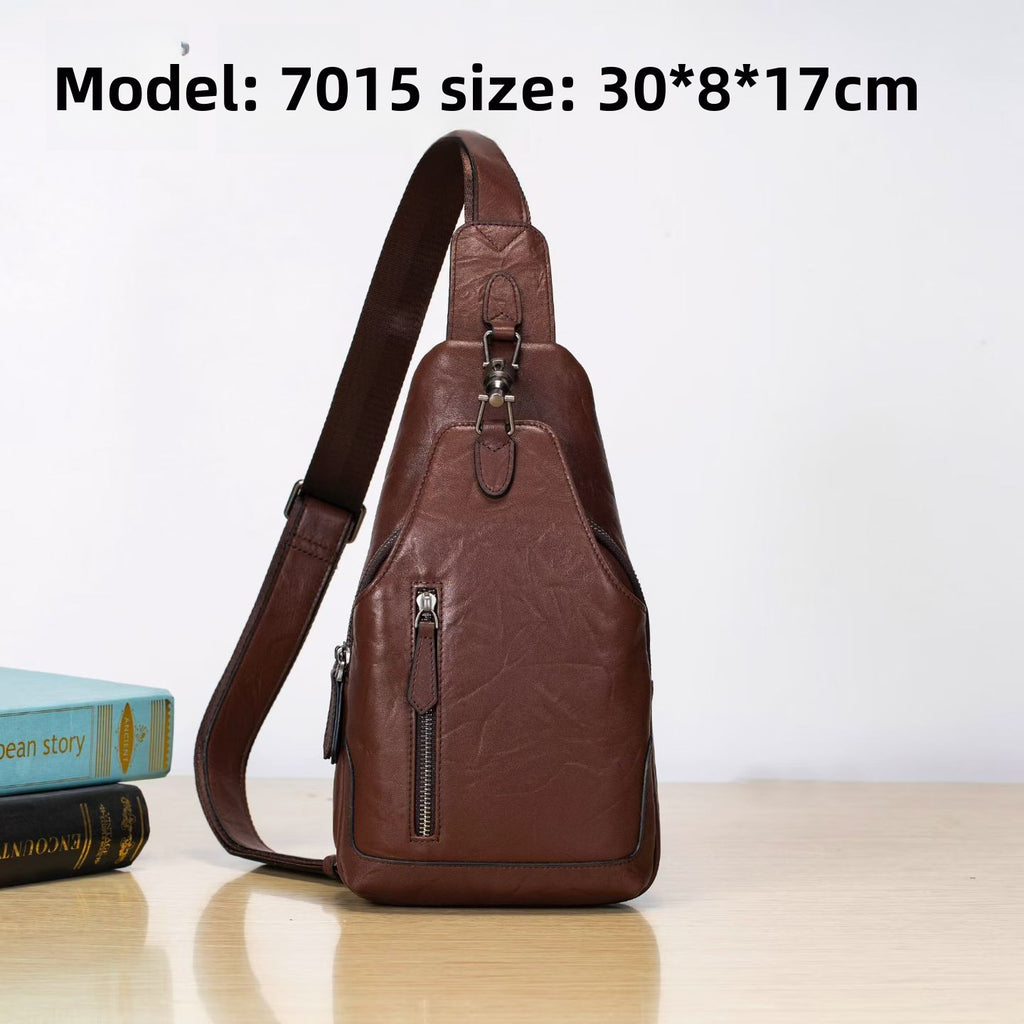 Men's Genuine Leather Crossbody Chest Bag with Lock