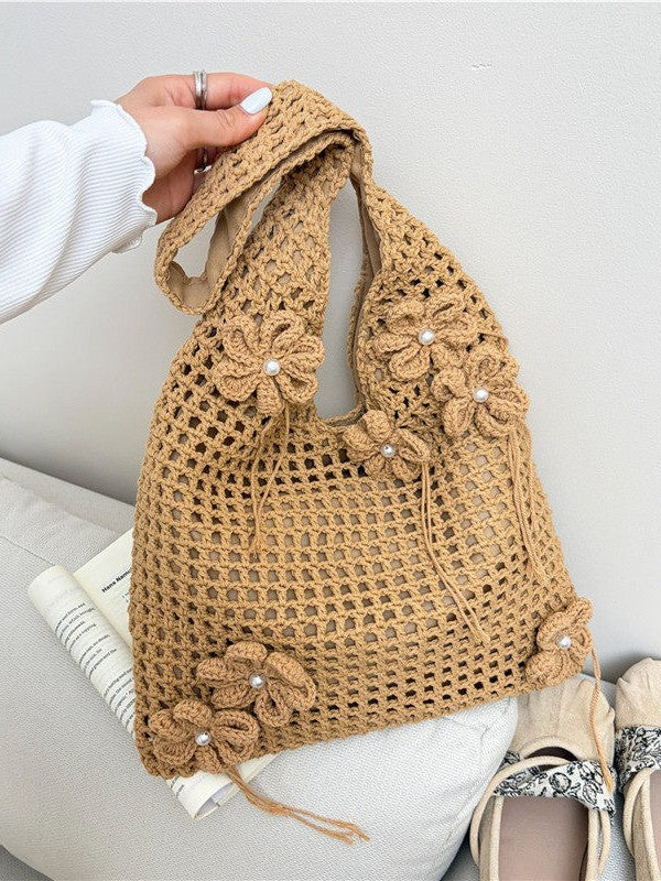 Knitted Hollow-Out Shoulder Tote Bag