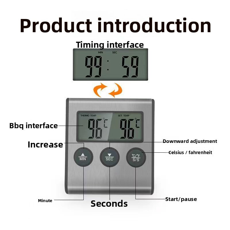 Digital Food Thermometer Stainless Steel Probe Cooking BBQ