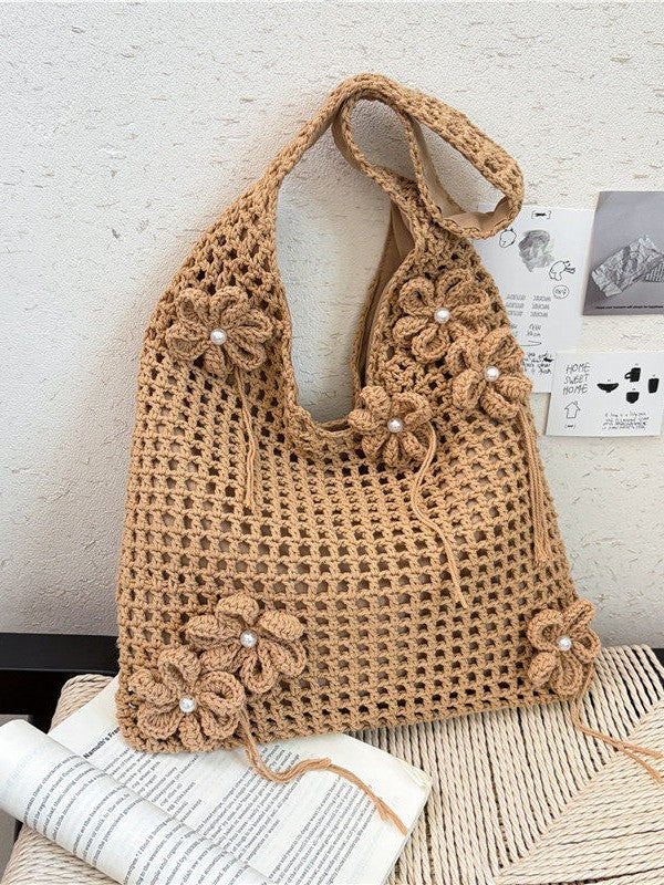 Knitted Hollow-Out Shoulder Tote Bag